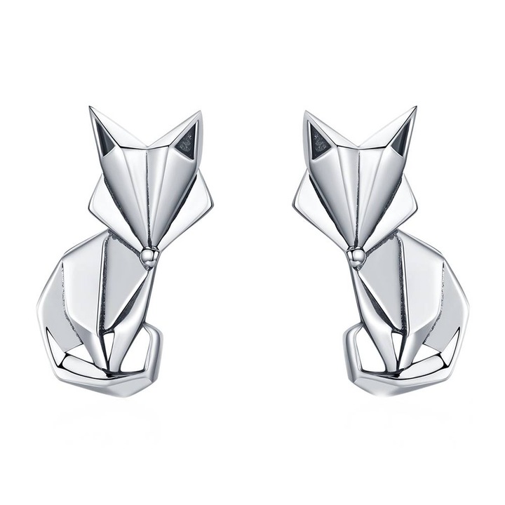Cercei din Argint placati cu Rodiu, Origami Fox
