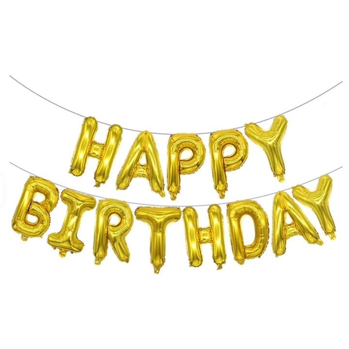 Baloane folie Happy Birthday, auriu, 43cm