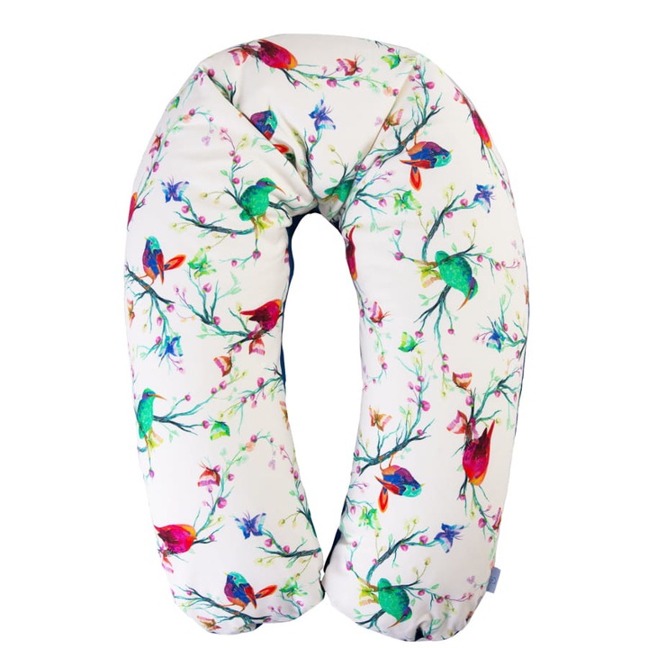 Perna pentru alaptare, BabyMatex, Relax, Bumbac, Model pasari, 190 cm, Multicolor