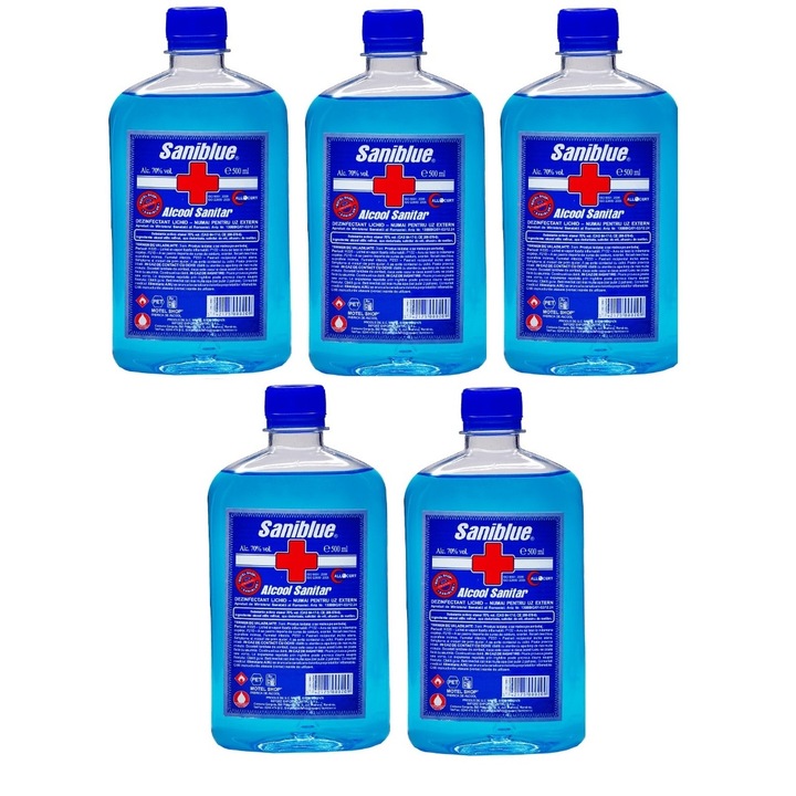 Pachet 5 x Alcool Sanitar, Saniblue, 500 ml