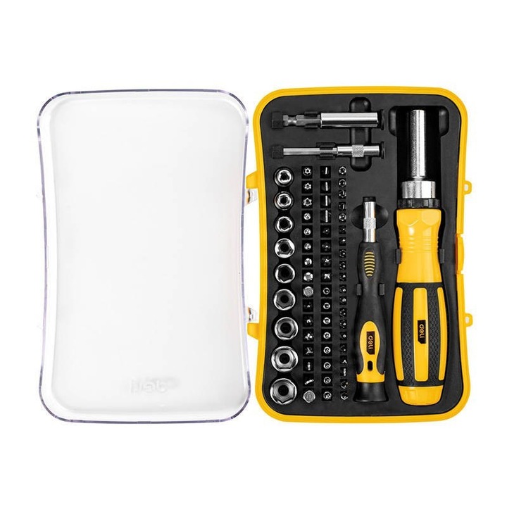 Прецизна отвертка Deli Tools EDL3565, 65 бр., Cr-V, черно/жълто