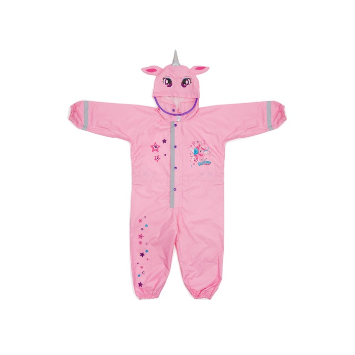 Combinezon ploaie copii impermeabil, Perletti Costum Unicorn cu saculet transport, marime 3-4 ani, 90-105cm