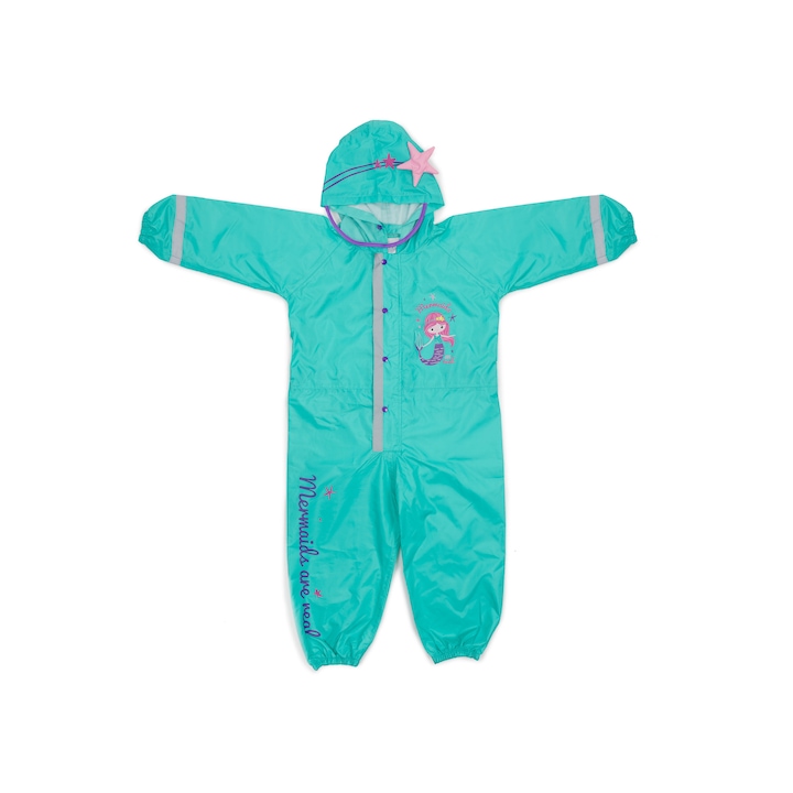 Combinezon ploaie copii impermeabil, Perletti Costum Sirena cu saculet transport, marime 3-4 ani, 90-105cm