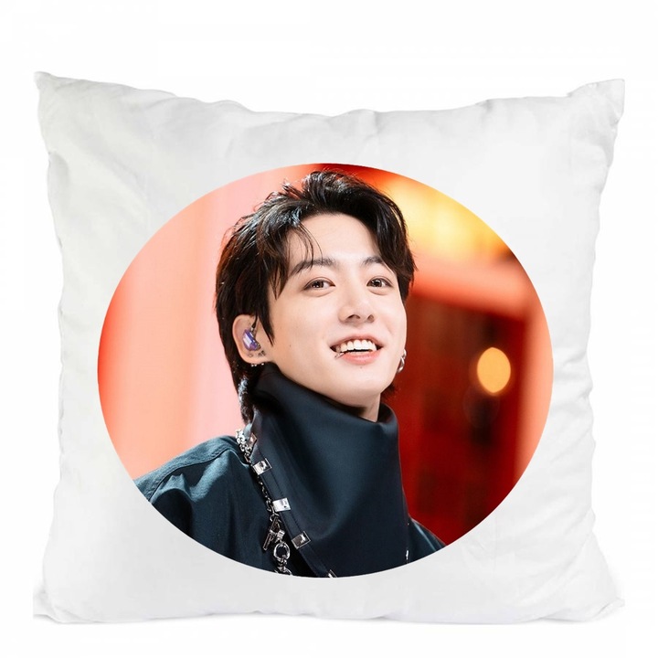 Személyre szabott bts jungkook párna, poliészter, fehér, 40 x 40 cm