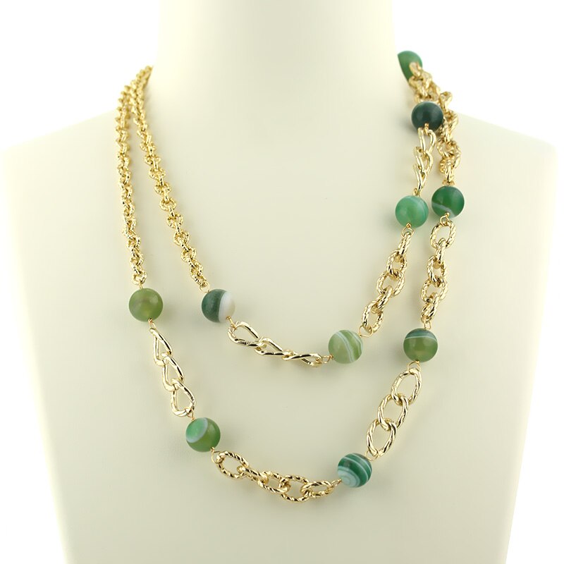 Colier versatil agat lace verde si lant auriu, de dama, Ambra Bijuterii ...