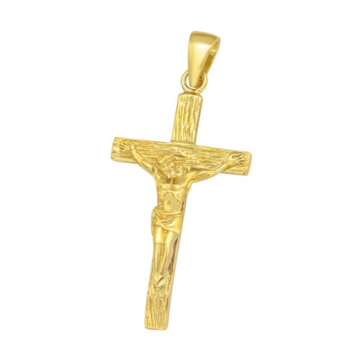 Pandant din argint 925 placat cu aur de 14 K Cruce Jesus Boutique 23, cutie bijuterie, auriu