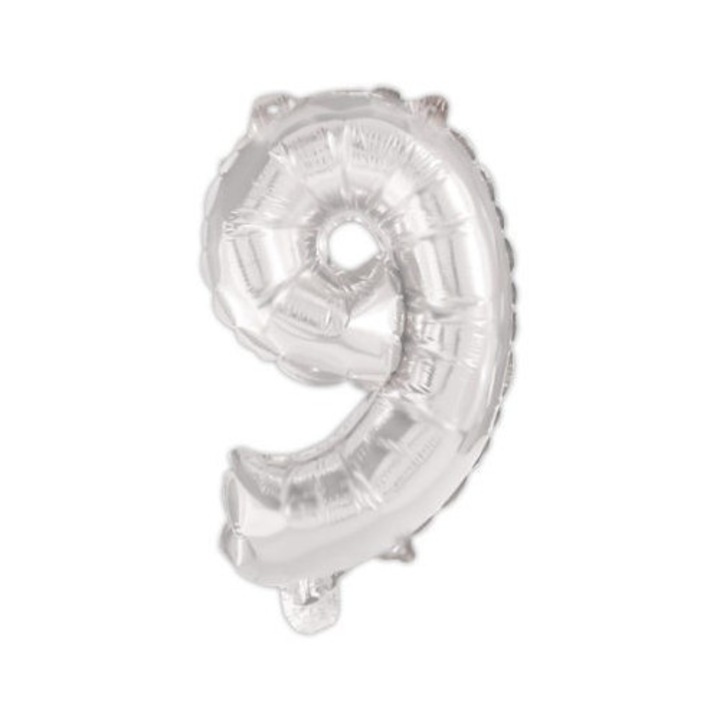Фолиев балон цифра "9", Сребрист, 95 см