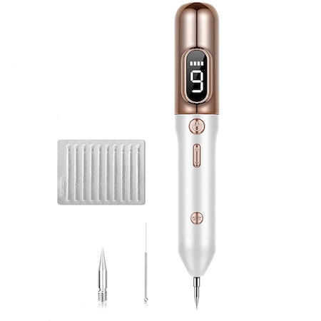Aparat Plasma Pen Horigen®, 5 ace de schimb incluse, 9 viteze, indepartarea negi, pete, alunite, cicatrici, tatuaje, pistrui, lifting pleoape, Ecran LCD, auriu