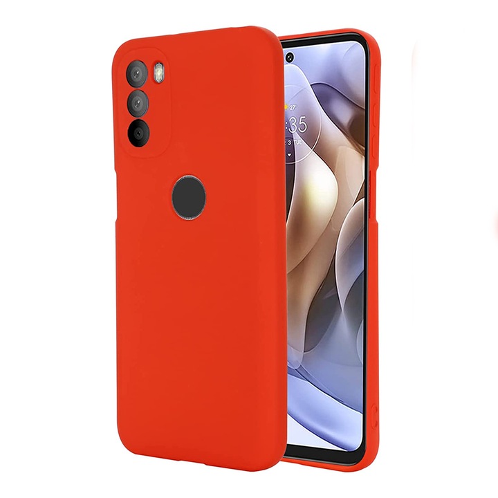 Silicon Jelly G-Tech Liquid Case, Съвместим с Motorola Moto G31, Защита на камерата, изработена от силикон, Микрофибърна вътрешност, Червен