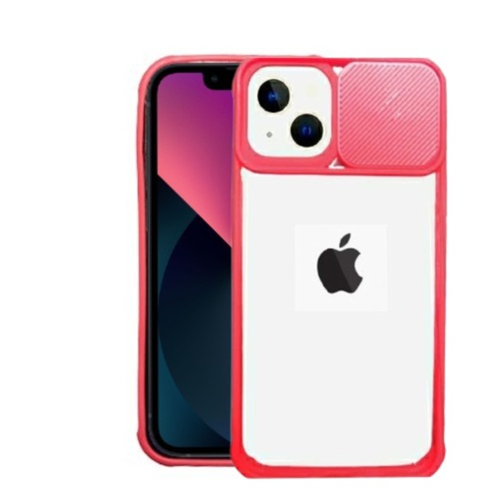 Husa silicon, compatibila cu Iphone 13 cu protectie camera, Rosu