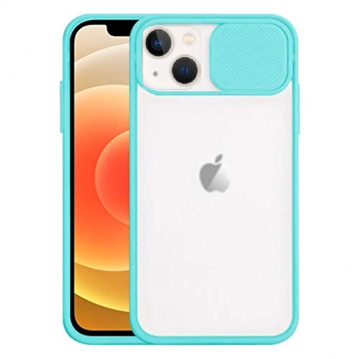Husa silicon, compatibila cu Iphone 13 cu protectie camera, Albastru