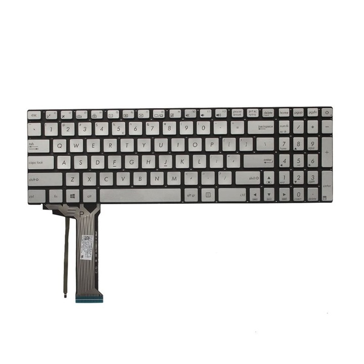 Tastatura pentru Asus N552V N552VX N552VW, N752V N752VX N752VW Premium, iluminata argintie Layout US