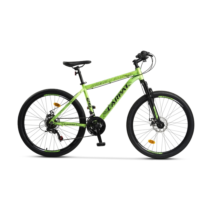 Bicicleta Mountain Bike CARPAT Spartan 2.6 C2684C, Shimano Tourney cu protectie la lovituri, 21 viteze, Roti 26 Inch, Frane pe Disc, Verde/Negru