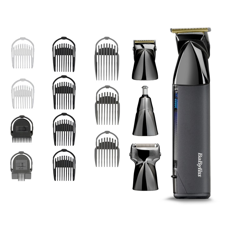 BaByliss MT991E Super-X Metal Series Vezeték nélküli hajvágó, 15 tartozék, Gyorstöltés funkció, Szürke