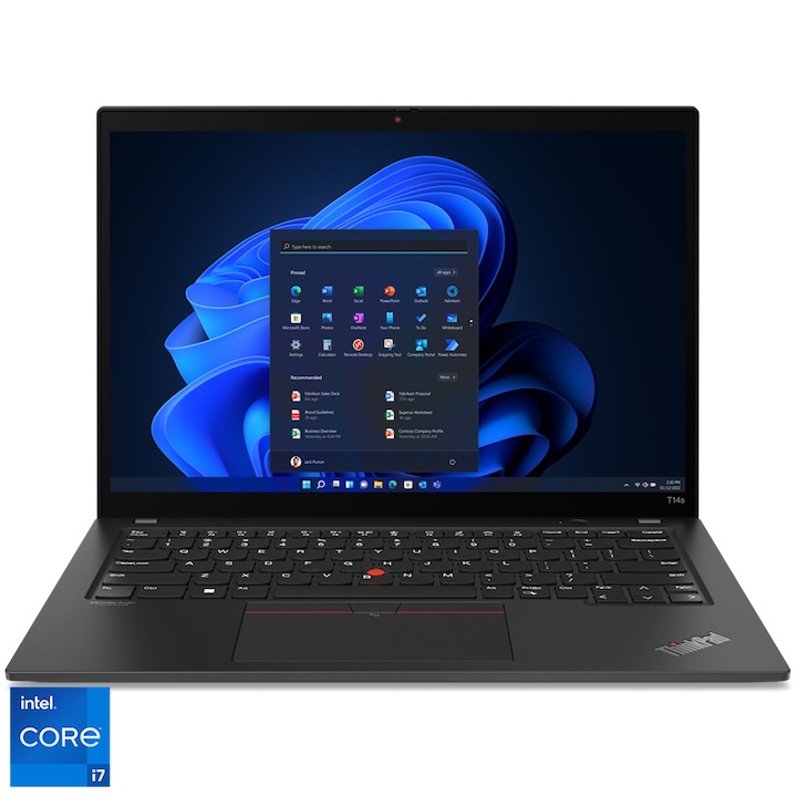 Lenovo ThinkPad T14s Gen 3 14" WUXGA laptop, Intel® Core™ i7-1260P, 32GB, 512GB SSD, Intel Iris Xe, Win 11 DG Win 10 Pro, Nemzetközi angol billentyűzet, Fekete