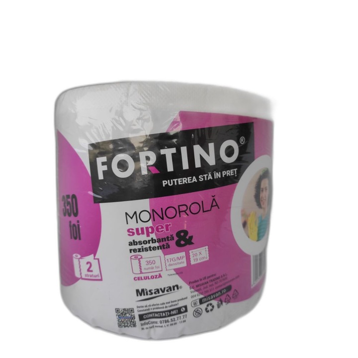 Prosop Hartie Monorola Fortino, 2 Straturi, 350 Foi, Densitate 23 g/m², Dimensiune Foaie 200x190 mm