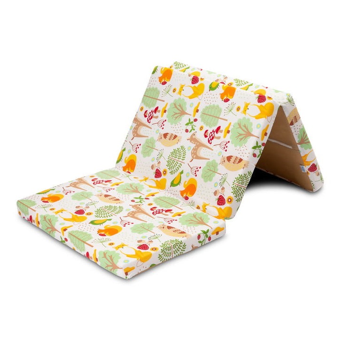 Saltea pliabila pentru copii, Sensillo, Bumbac, Imprimeu padure, 120x60x5 cm, Multicolor