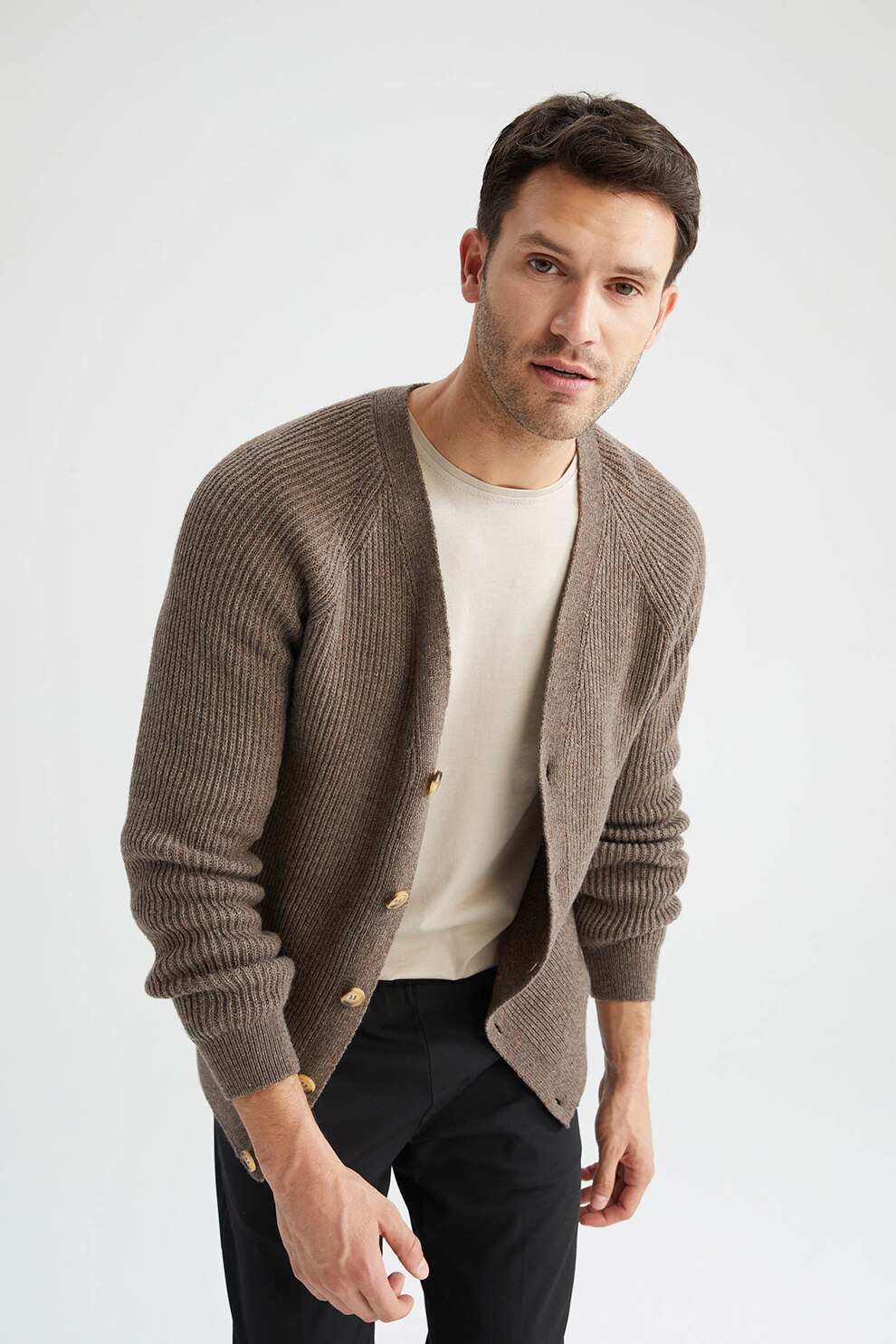 DeFacto Cardigan da uomo con cerniera, blu navy, L