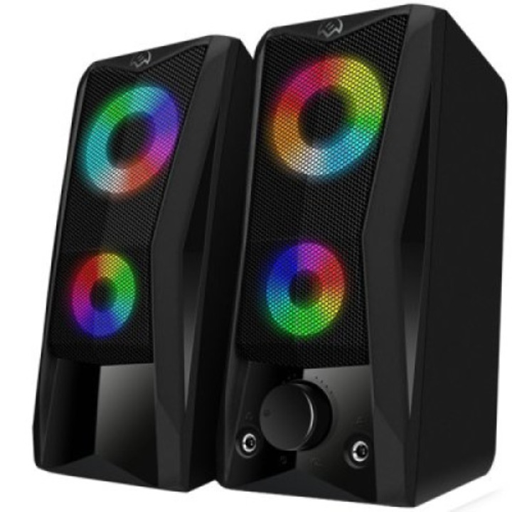 PC hangszórók SVEN 445, 2x3W, mikrofon- és fejhallgató-csatlakozó, hangerőszabályzó, változtatható LED színek, USB