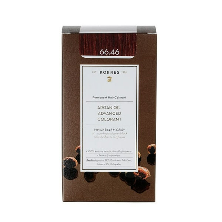 Vopsea de par permanenta, Korres, Ulei de argan, 66.46 Deep Burgundy Red, 50ml