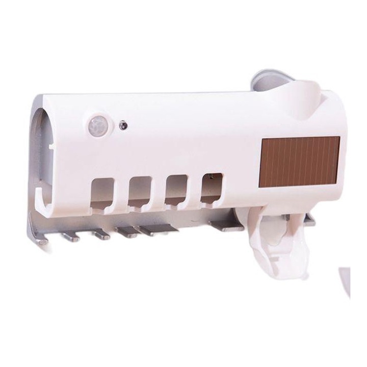 Sterilizator UV pentru periute cu dispenser pasta de dinti, Alimentare USB/Solar, Alb