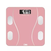Cantar Electronic Inteligent De Baie SIKS Cu Aplicatie Smart, Corporal, Ecran Digital Iluminat, Termometru, Suporta Maxim 180 Kg, Baterii, Roz
