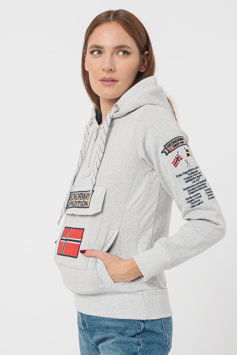 Geo Norway, Hanorac cu logo brodat si fenta cu fermoar Gymclass, Gri deschis melange