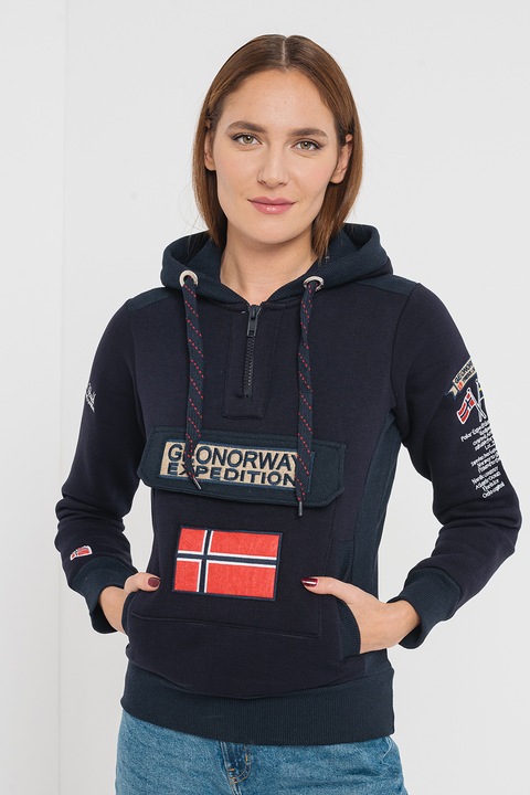 Geo Norway, Hanorac cu logo brodat si fenta cu fermoar Gymclass, Albastru marin, 5