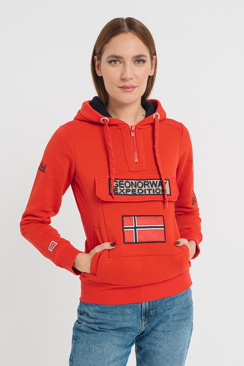 Geo Norway, Hanorac cu logo brodat si fenta cu fermoar Gymclass, Rosu