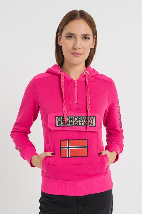 Geo Norway, Hanorac cu logo brodat si fenta cu fermoar Gymclass, Roz, 4