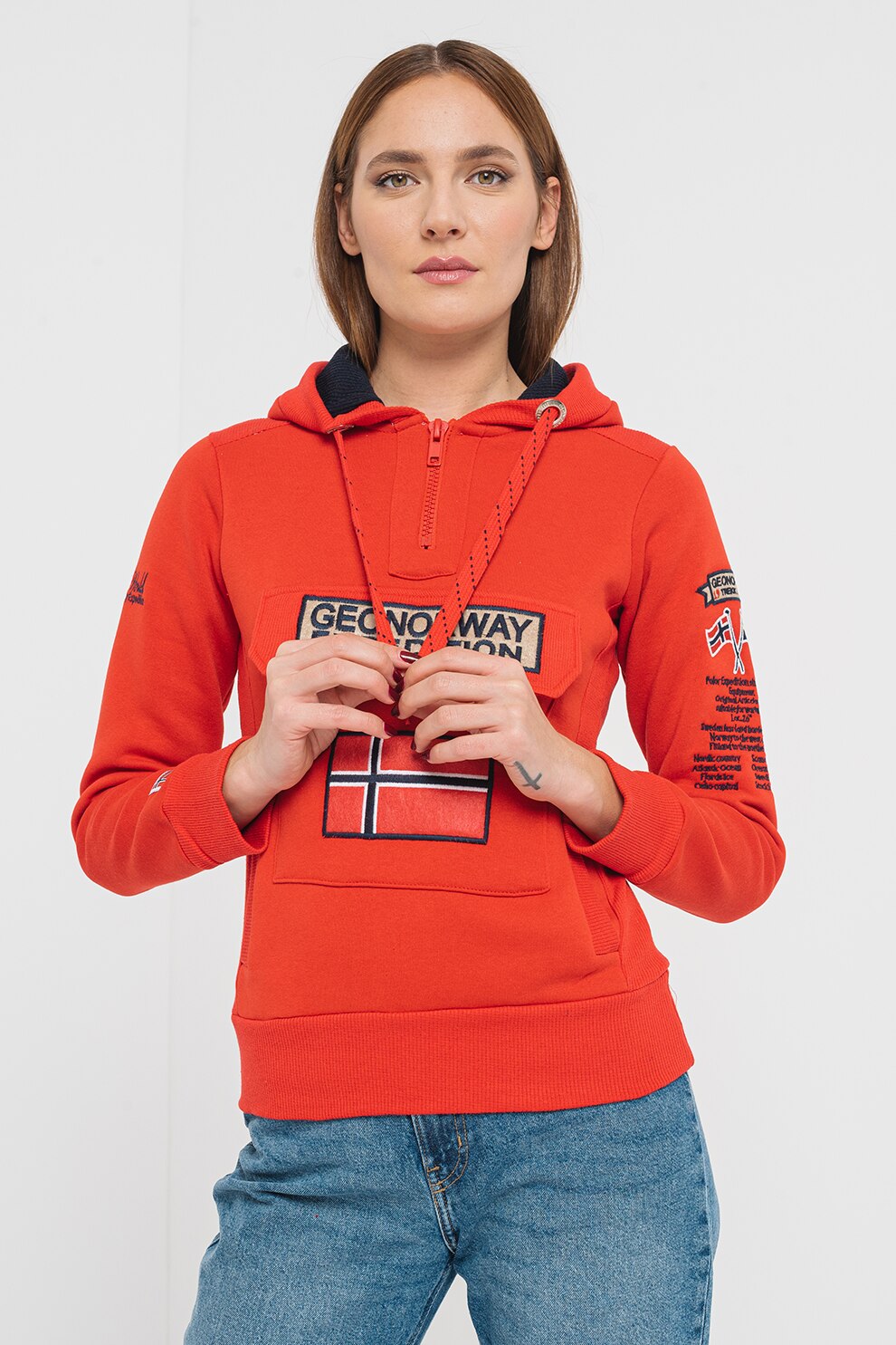 Felpa Con Cappuccio Donna Geographical Norway, Mix 65% Cotone E 35% Poliestere, Calda E Comoda, Per Tutti I Giorni