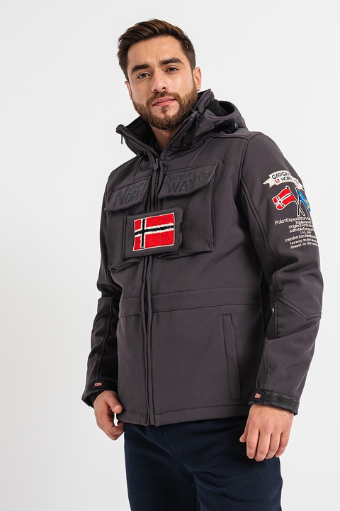 Geographical Norway, Geaca cu buzunare multiple Target, Rosu/Alb/Gri inchis