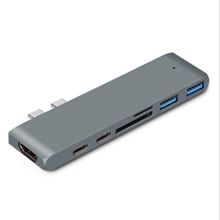 Adaptor HUB Pro Type-C 4K la 7 in1 SD/Micro Card Reader, HDMI pentru MacBook PRO, plastic