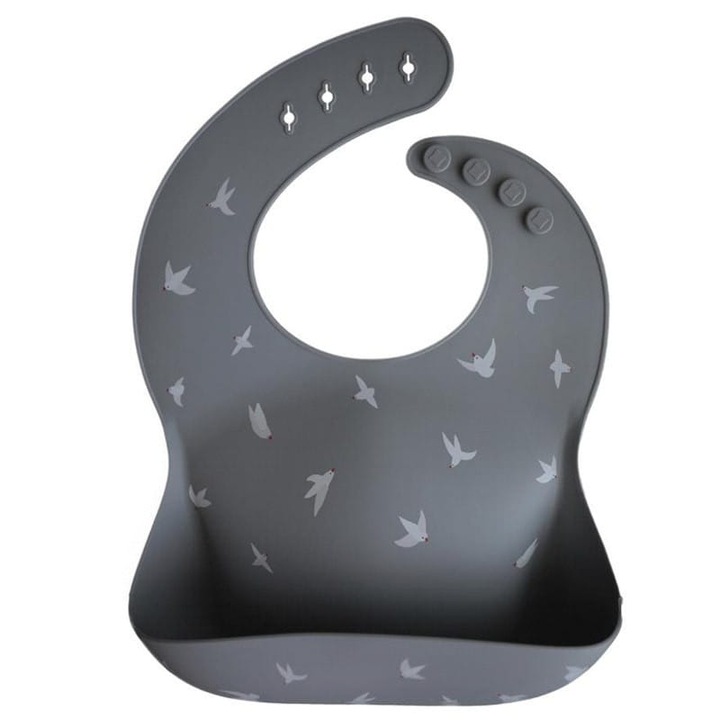 Baveta pentru copii Seagulls, Mushie, Silicon, Gri