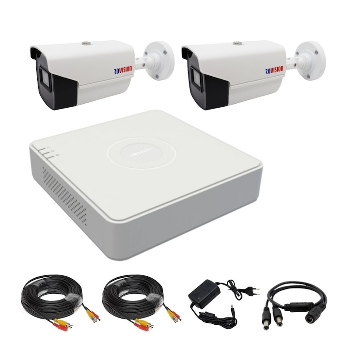 Sistem de supraveghere Uniview, 4 camere 2MP WL 20m lentila 2.8mm microfon ColorHunter, DVR Hibrid cu 4 canale 2MP, Hard Disk 500GB, Accesorii