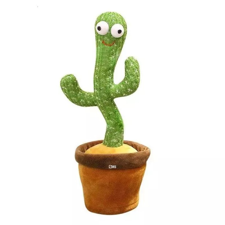 Jucarie interactiva SIKS Cactus Vorbitor si Dansator, Imita, Canta, Educativ, 32 cm, cu USB, Verde