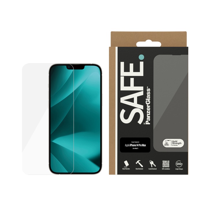 Стъклен протектор Safe за Apple iPhone 14 Pro Max, UWF, Черен