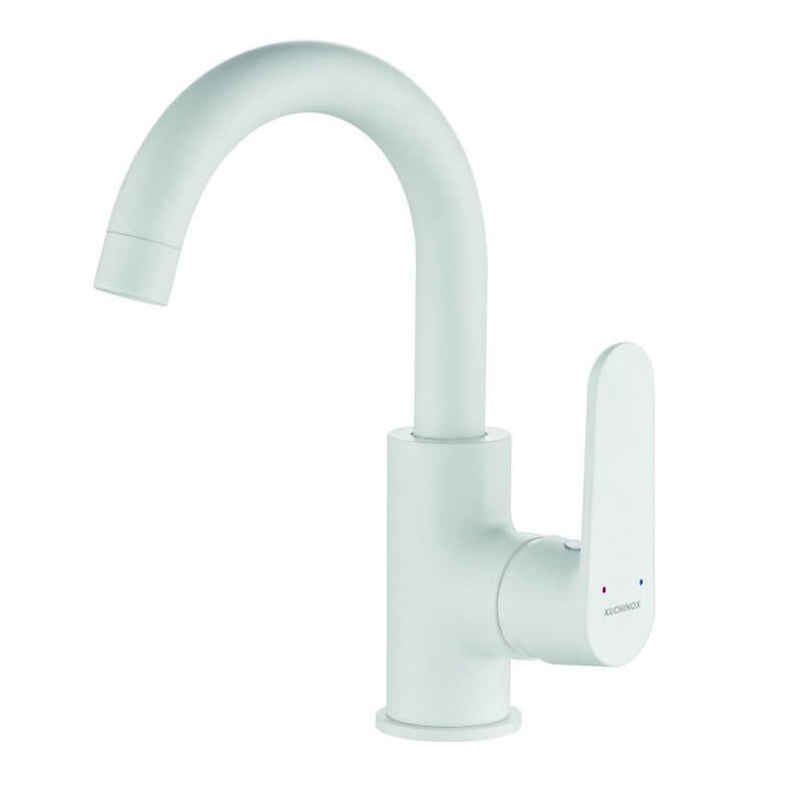 Смесител за мивка за баня, Kuchinox BQD 628D, висок кран, бял мат