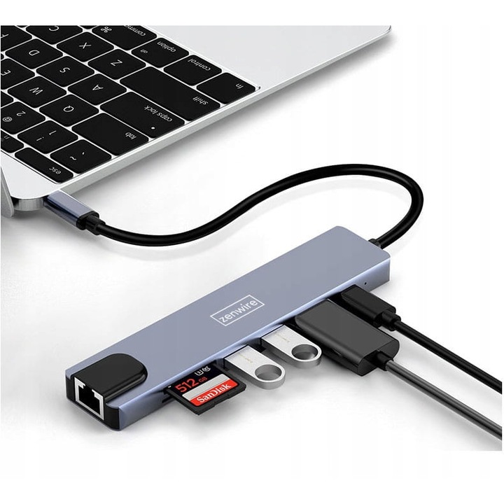 Адаптер Хъб 8в1 USB-C DisplayPort 8K 4K 144Hz RJ45 SD Zenwire