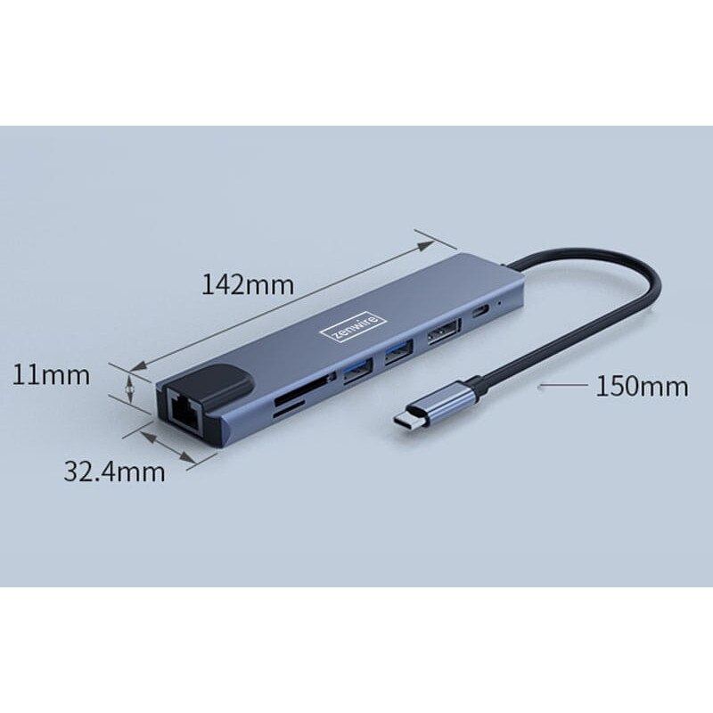 Адаптер Хъб 8в1 USB-C DisplayPort 8K 4K 144Hz RJ45 SD Zenwire - eMAG.bg