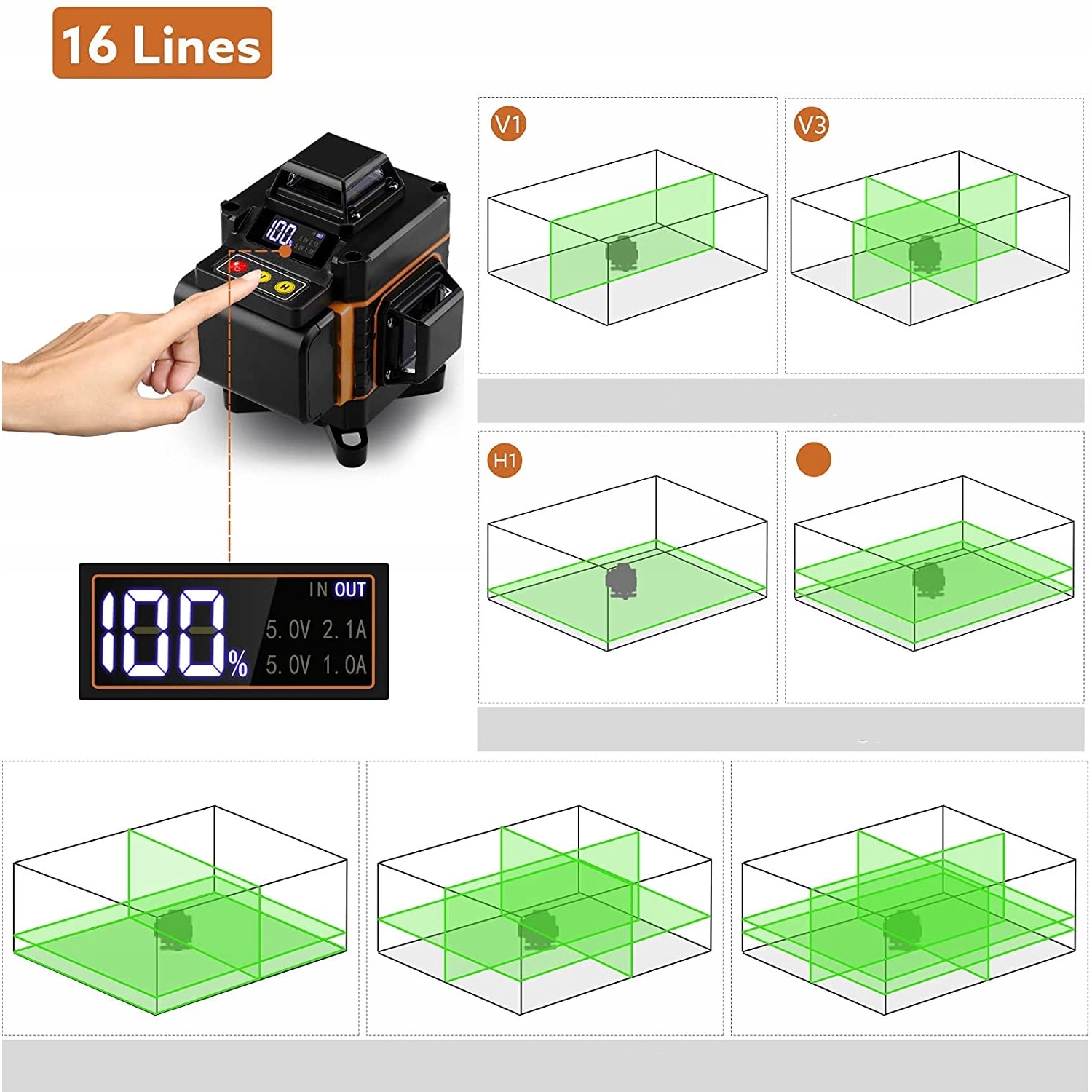 Etime Nivela Laser 4D, Etime, 16 Linii, Lumina verde, 4x360°, Negru - eMAG.ro