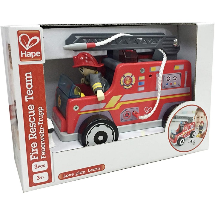 Masina de pompieri din lemn Hape - Fire Rescue Team