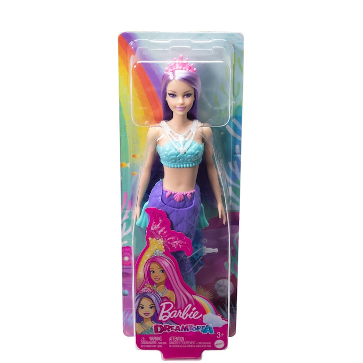 Barbie Dreamtopia Sellő baba, lila haj és uszony
