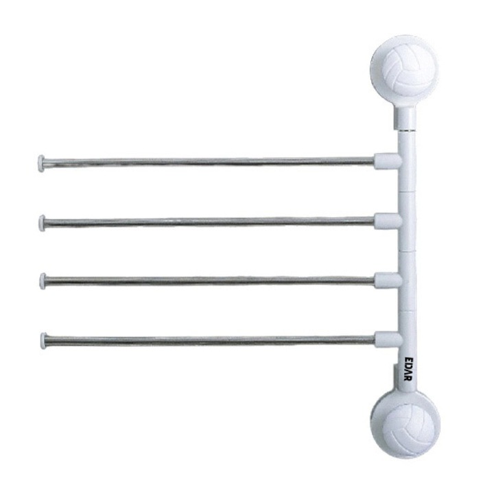 Suport cu ventuze EDAR pentru 4 prosoape, S4P, Mat, pentru perete, alb/gri