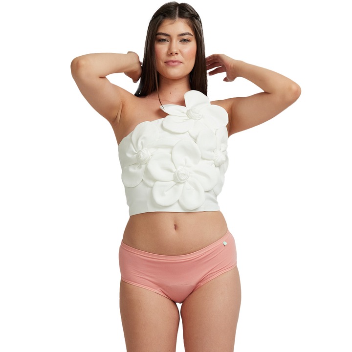 Chiloti menstruali reutilizabili din bumbac organic FEMIEKO, model IDA, absorbtie ridicata, culoare roz, 12-14 ani, marimea 3XS