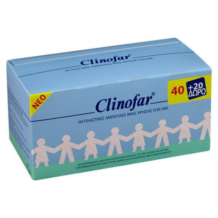 Ser fiziologic, Clinofar, Pentru nas/ochi/urechi, 60 x 5 ml