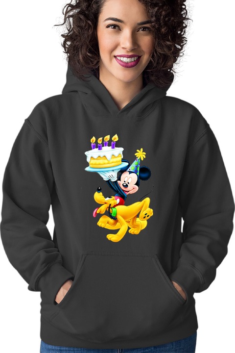 Hanorac dama Mickey Mouse Puppy Happy Birthday, Negru