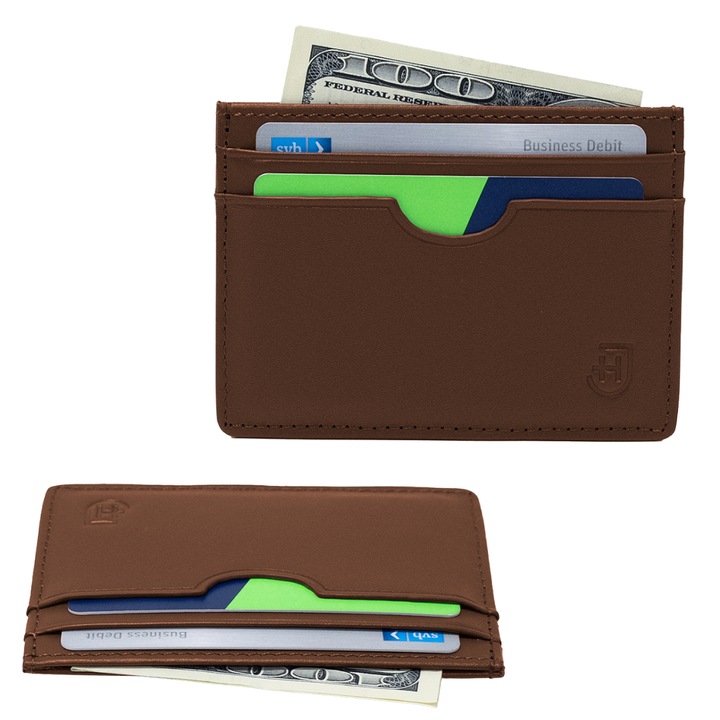 Portofel Pentru Barbati, James Hawk, 10.5 x 7.5 x 0.2 cm, Piele naturala, Uni, Fara inchidere, Elegant, Slot Pentru Carte de Credit, Universal, Ideal ca cadou, Maro