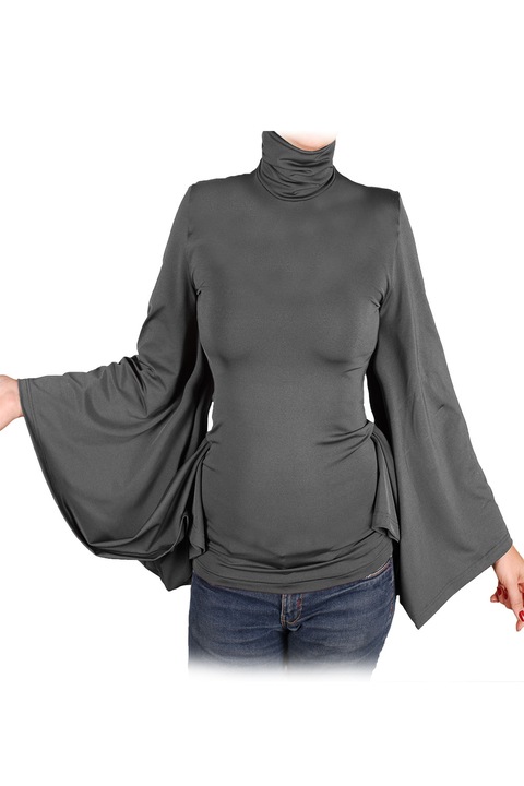 Bluza de dama cu maneca tip clopot, Ivanel, Gri inchis