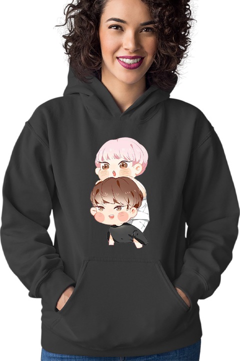 Hanorac dama Seventeen K-pop Chibi Army The8 DK Kim Mingyu, Negru